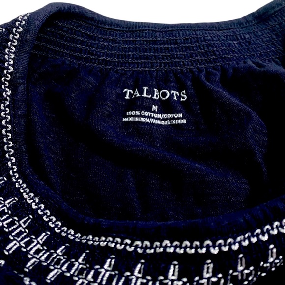Talbots Indigo Boho Embroidered Cotton Short Sleeve Shirt - Size Medium - Picture 6 of 7
